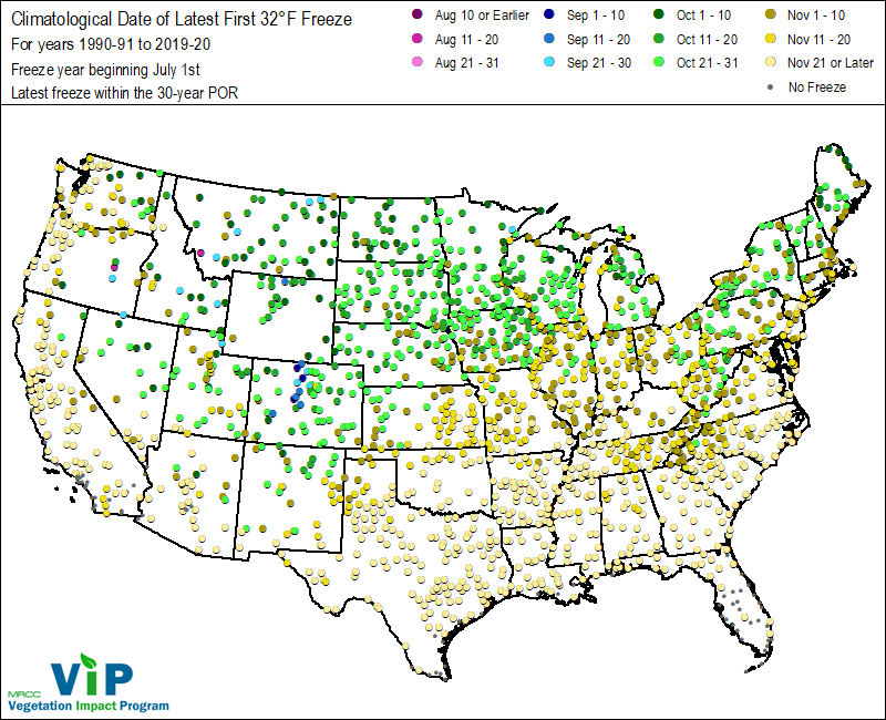 Date of Latest First 32°F Freeze Date of Latest First 32°F Freeze