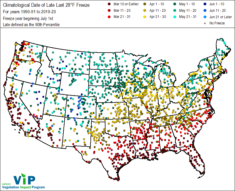 Date of Late Last 28°F Freeze Date of Late Last 28°F Freeze